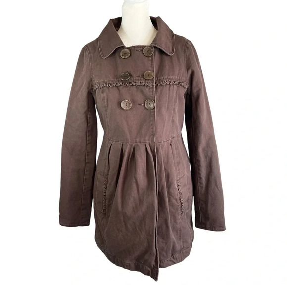 Billabong Jackets & Blazers - BILLABONG Heavy Cotton Quilted Coat with Ruffle Detail Lined Brown Size Medium